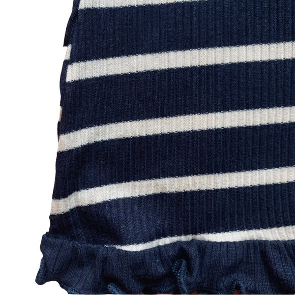PEIONE -Navy Blue with white stripes tank Top - Sleeveless ruffle - Large - Picture 6 of 8